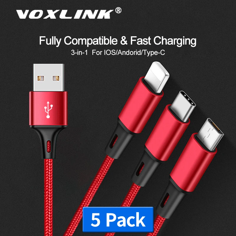 VOXLINK 3 в 1 USB кабель для iPhone XS Max XR X 8 7 зарядное устройство Micro Android TypeC кабели
