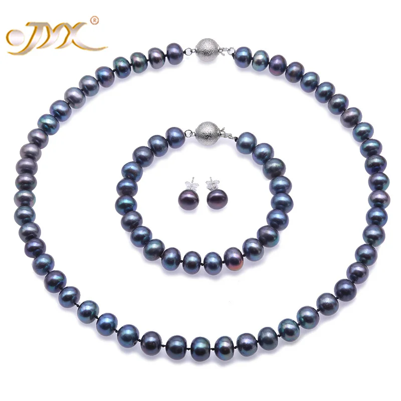 JYX Jewelry Set Pearl Set 9-10mm Peacock Blue Near Round 100% Freshwater Pearl Earrings Necklace Bracelet Jewelry Sets-17"/7.5"
JYX Jewelry Set Pearl Set 9-10mm Peacock Blue Near Round 100% Freshwater Pearl Earrings Necklace Bracelet Jewelry Sets-17"/7.5"