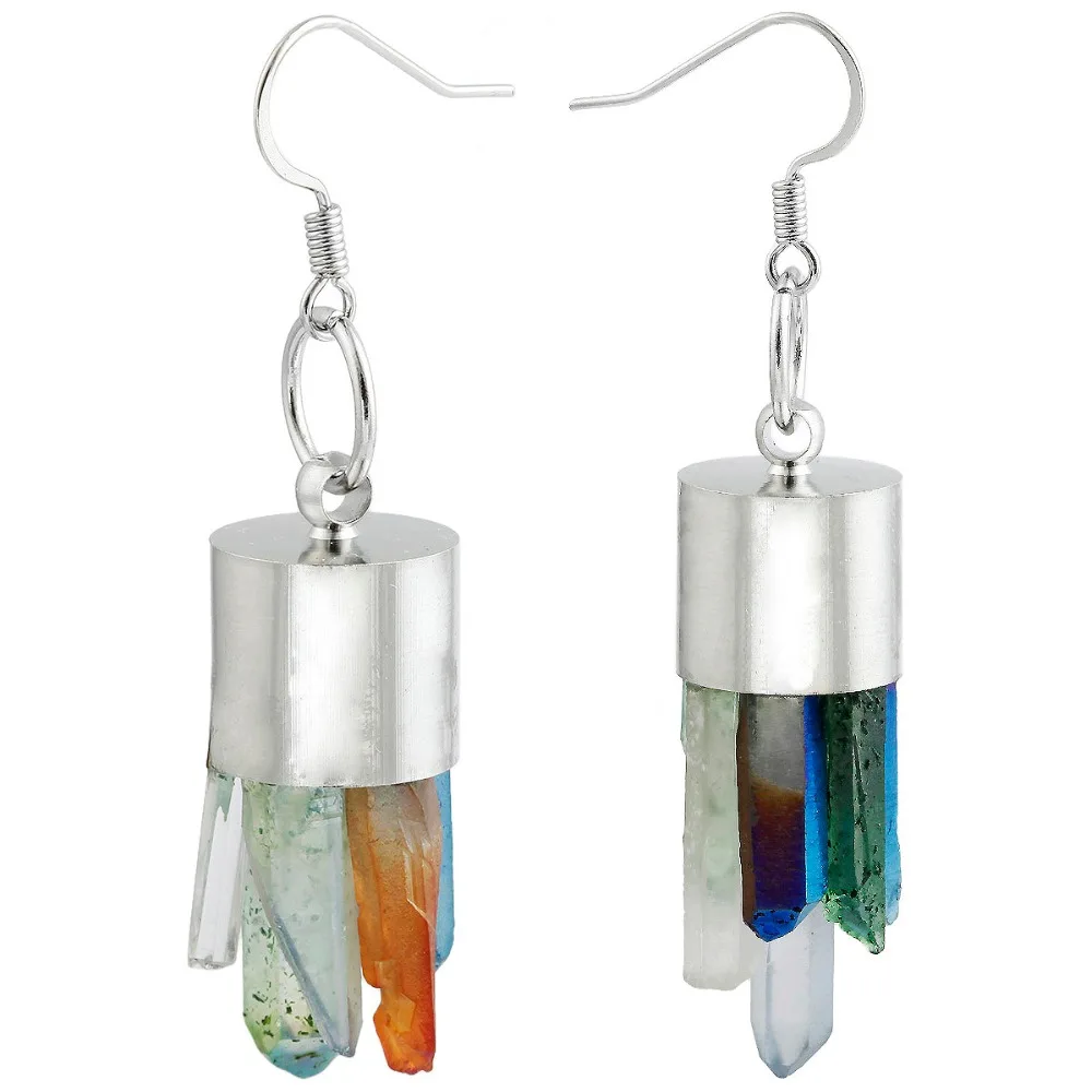 TUMBEELLUWA Titanium Coated Colorful Rock Quartz Raw Rough Cluster Druzy Dangle Drop Hook Earrings
TUMBEELLUWA Titanium Coated Colorful Rock Quartz Raw Rough Cluster Druzy Dangle Drop Hook Earrings