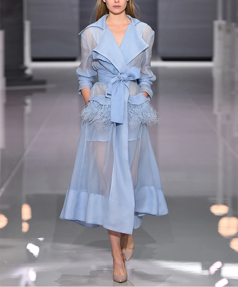Summer Feathers Tassel Belt Dress Turn-Down Collar Long Coat Outerwear European Runway Women Sexy Organza Through Trench Coat
Summer Feathers Tassel Belt Dress Turn-Down Collar Long Coat Outerwear European Runway Women Sexy Organza Through Trench Coat