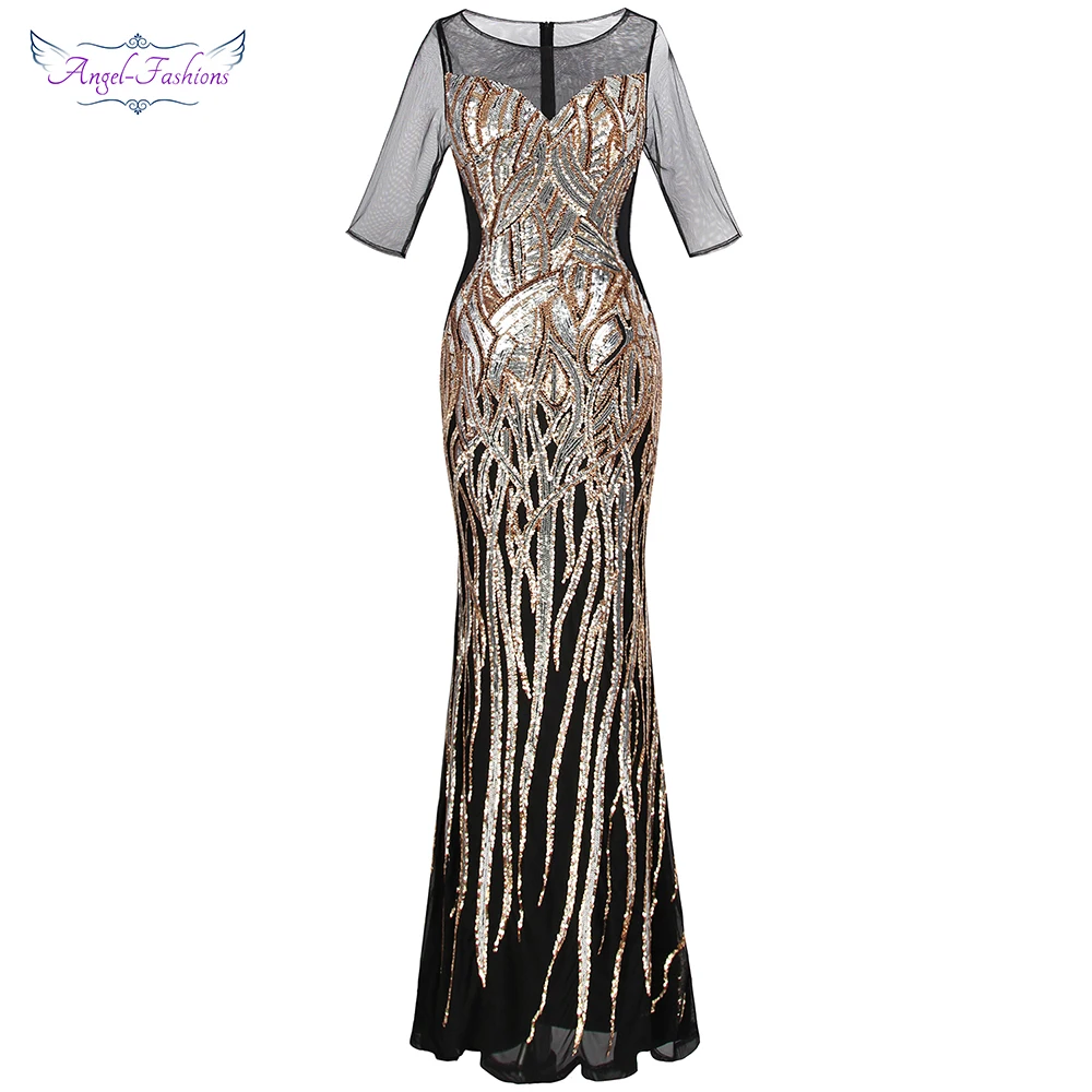 Женское винтажное платье с блестками Angel fashions золотистое вечернее для матери