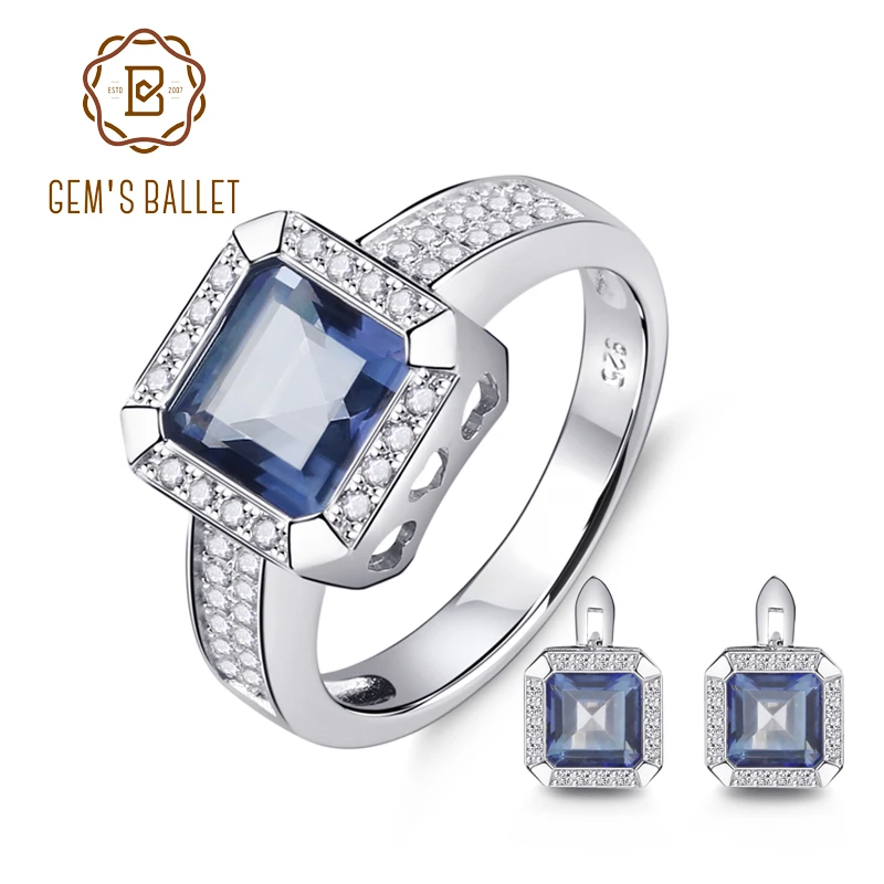 GEM'S BALLET Square 925 Sterling Silver Jewelry Set 5.97ct Natural Iolite Blue Mystic Quartz Gemstone Earrings Ring Sets
GEM'S BALLET Square 925 Sterling Silver Jewelry Set 5.97ct Natural Iolite Blue Mystic Quartz Gemstone Earrings Ring Sets