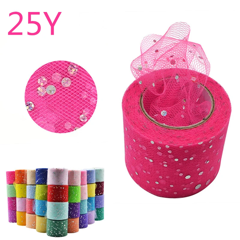 

25Yards Baby Shower Glitter Sequin Tulle Roll Fabric Spool Tutu Party Birthday Gift Wedding Decoration Favors Event Supplies