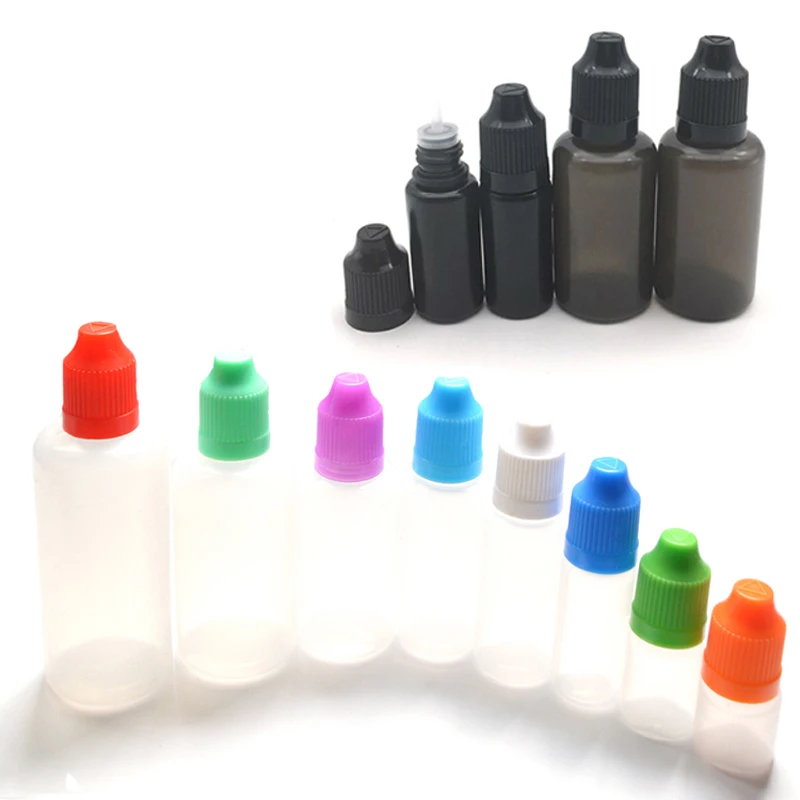 

50pcs 3ML 5ML 10ML 15ML 20ML 30ML 50ML 60ML 100ML 120ML E Liquid Plastic Dropper Bottles With Childproof Cap Needle Vail