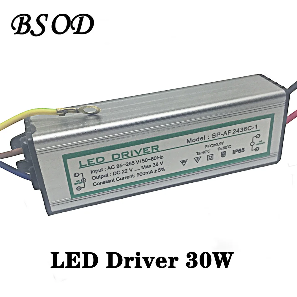 

BSOD LED Driver 30W Lighting Transformer Power Supply Input Voltage AC85-265V Output DC 22-38V Constant Current 900ma Aluminum