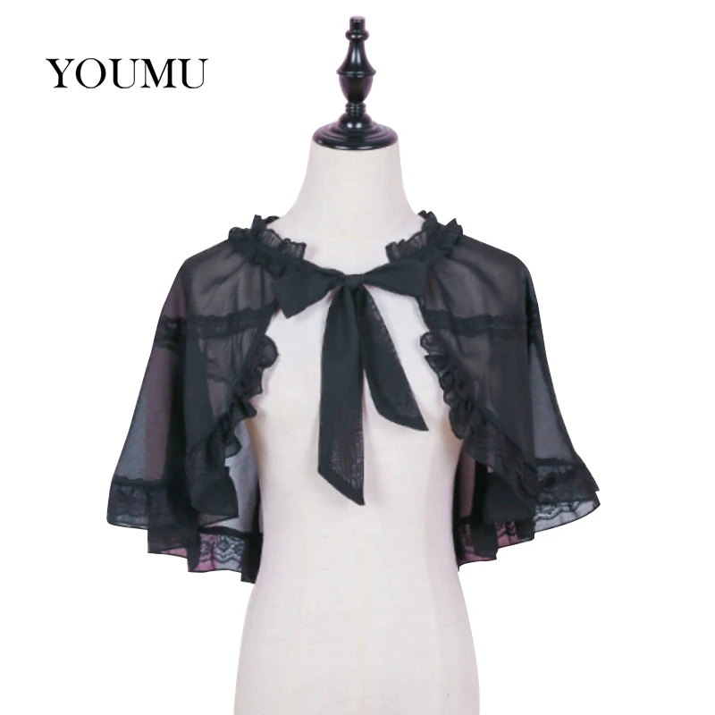 Women Rufflef Chiffon Lace Cape Bolero Japanese Shrug Jacket Stole Tippet Wrap Shawl Gothic Lolita Vintage Solid Black 916-747
Women Rufflef Chiffon Lace Cape Bolero Japanese Shrug Jacket Stole Tippet Wrap Shawl Gothic Lolita Vintage Solid Black 916-747
