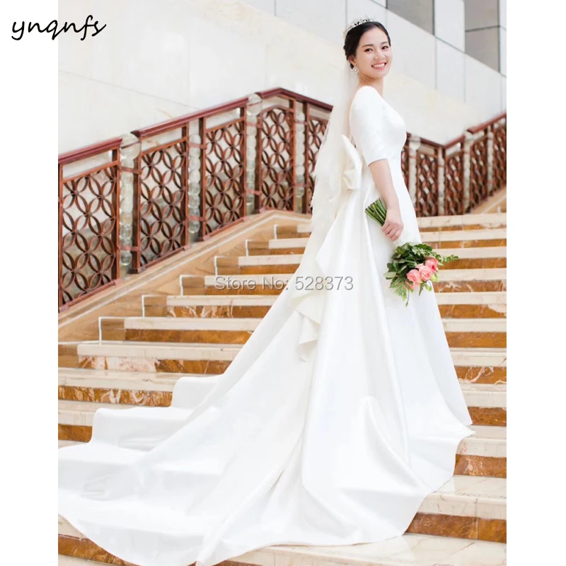 YNQNFS W91 Boat Neck Elegant Big Bow Backless Bridesmaid Dresses Wedding Party Bridal Dress Cathedral 80cm Long Train 2019
YNQNFS W91 Boat Neck Elegant Big Bow Backless Bridesmaid Dresses Wedding Party Bridal Dress Cathedral 80cm Long Train 2019