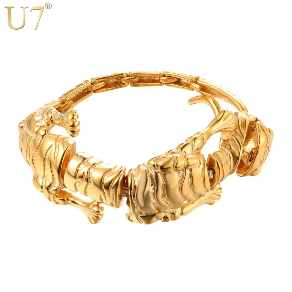 U7 Gold Color Big Tiger Head Bracelet Punk Men Jewelry 20CM Hip Hop Animals Stainless Steel/Black Bracelets H1031
U7 Gold Color Big Tiger Head Bracelet Punk Men Jewelry 20CM Hip Hop Animals Stainless Steel/Black Bracelets H1031