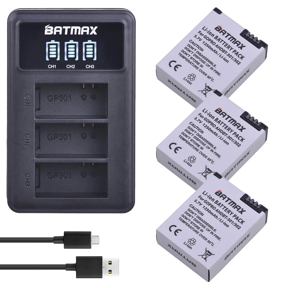 3Pcs 1250mAh AHDBT-301 AHDBT301 AHDBT 301 Li-ion Camera Battery + LED Dual USB Charger for GoPro Hero3 Gopro Hero 3/3+ Cameras
3Pcs 1250mAh AHDBT-301 AHDBT301 AHDBT 301 Li-ion Camera Battery + LED Dual USB Charger for GoPro Hero3 Gopro Hero 3/3+ Cameras