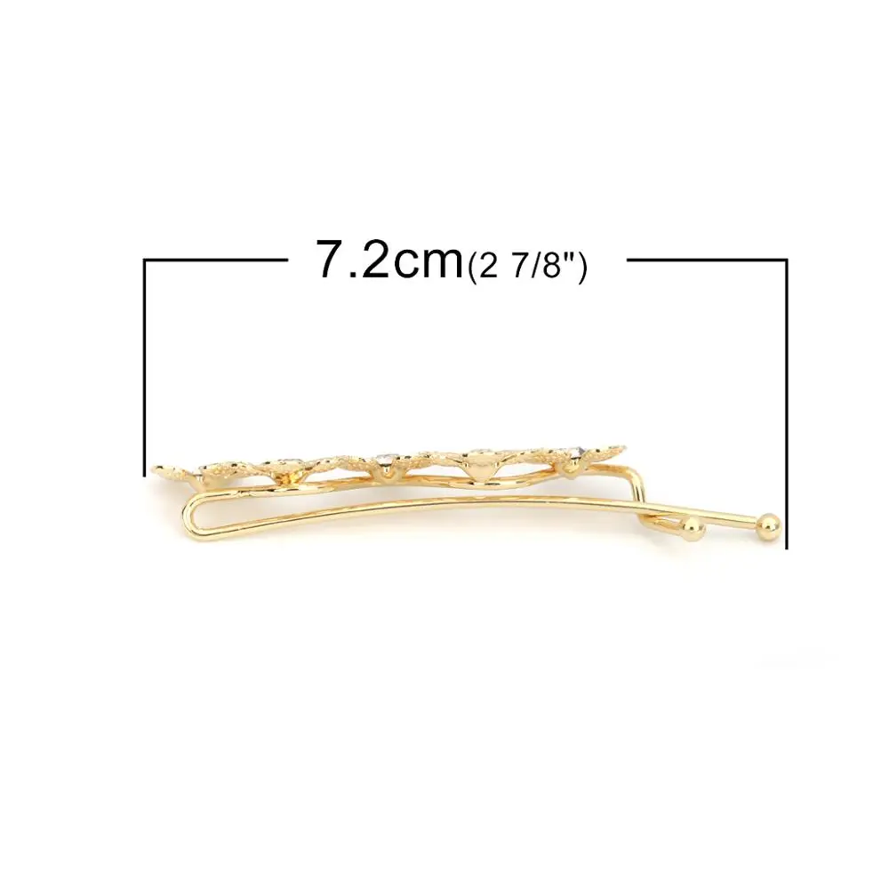 8Seasons Zinc Based Alloy Hair Clips Findings Gunmetal/Gold/Silver Color Flower Rhinestone Jewelry Gifts 72mm x 21mm 2 PCs | Украшения и
