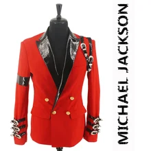 New MJ Michael Jackson BAD Casual Award Ceremony Red Punk Buckle Cool Jacket