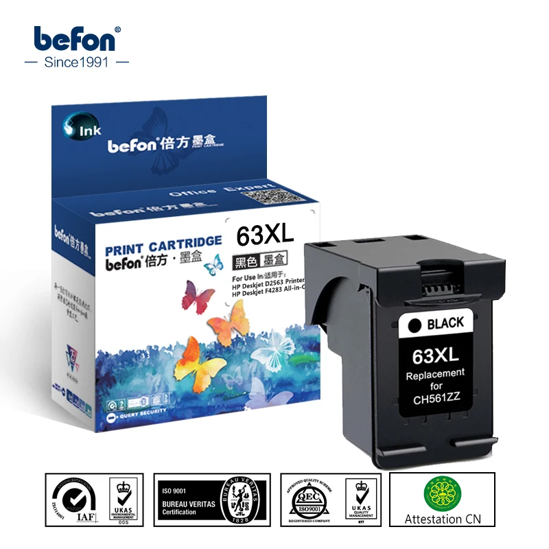 befon Re-manufactured 63 XL Cartridge Replacement for HP 63 Black Ink Cartridge for Deskjet 1110 1111 1112 2130 2131 2132 3630
befon Re-manufactured 63 XL Cartridge Replacement for HP 63 Black Ink Cartridge for Deskjet 1110 1111 1112 2130 2131 2132 3630