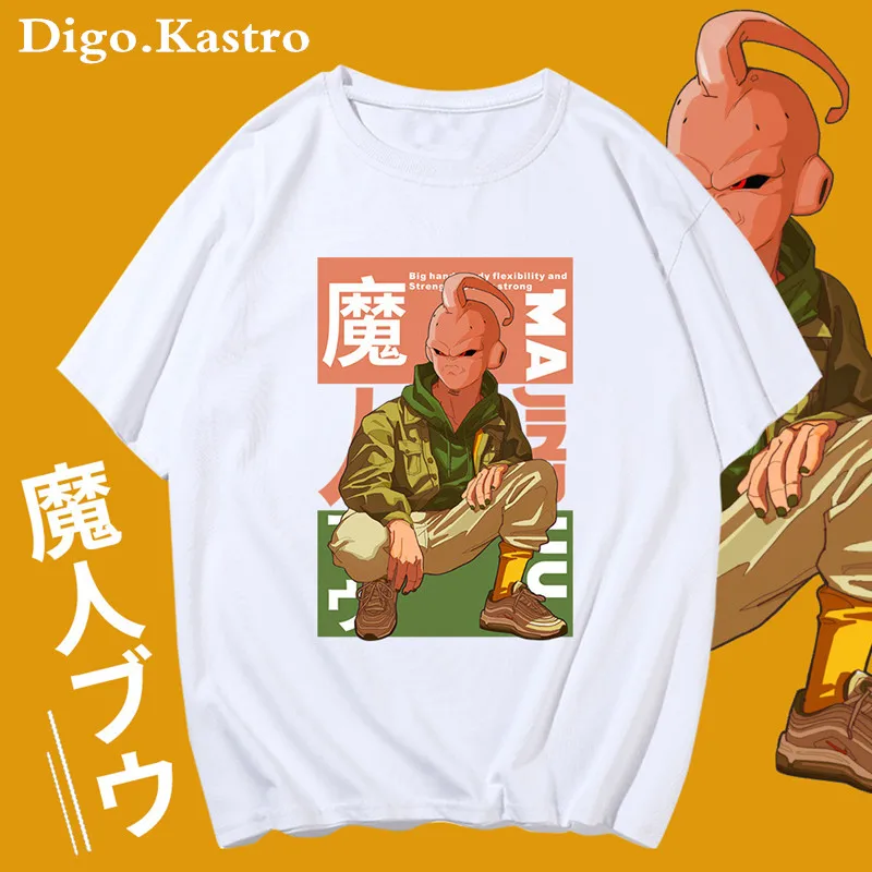 Большие размеры 100% хлопок футболка с драконом Супер Saiyan buu летняя свободная