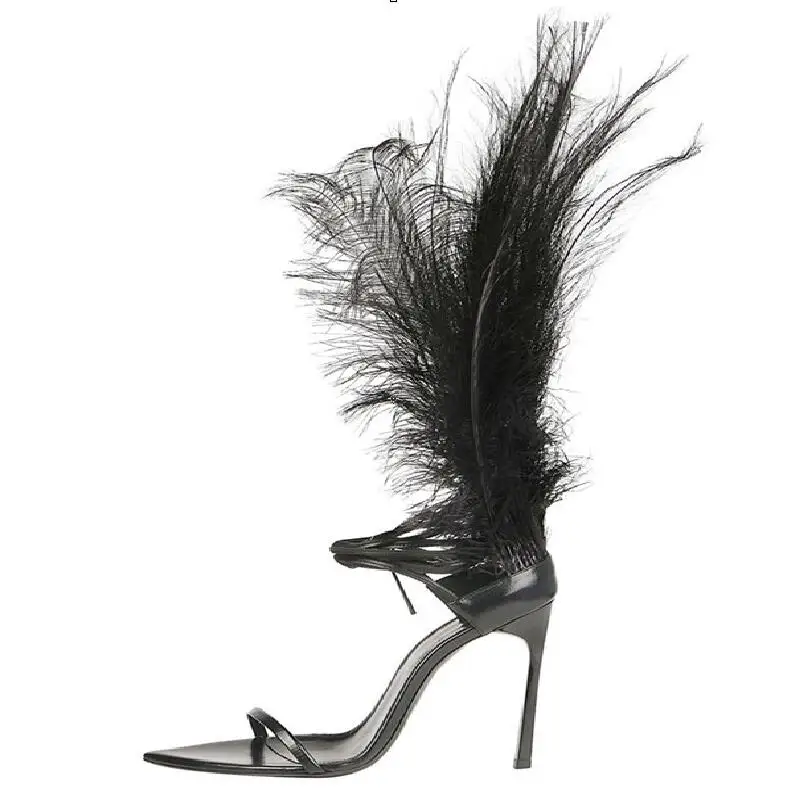 Women Feather Summer Sandals Black Leather Ankle Strap Sandalias Feminina Formal Dress High Heels Ladies Valentine Shoes
Women Feather Summer Sandals Black Leather Ankle Strap Sandalias Feminina Formal Dress High Heels Ladies Valentine Shoes