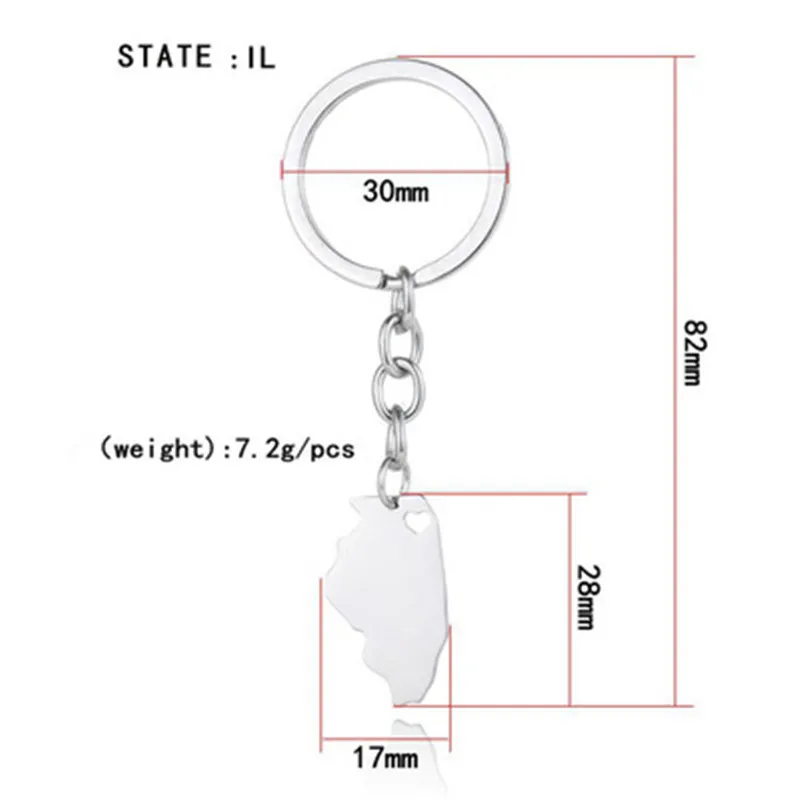 Hot sale Illinois stainless steel tag Creative USA state map keychain Men and women jewelry
Hot sale Illinois stainless steel tag Creative USA state map keychain Men and women jewelry