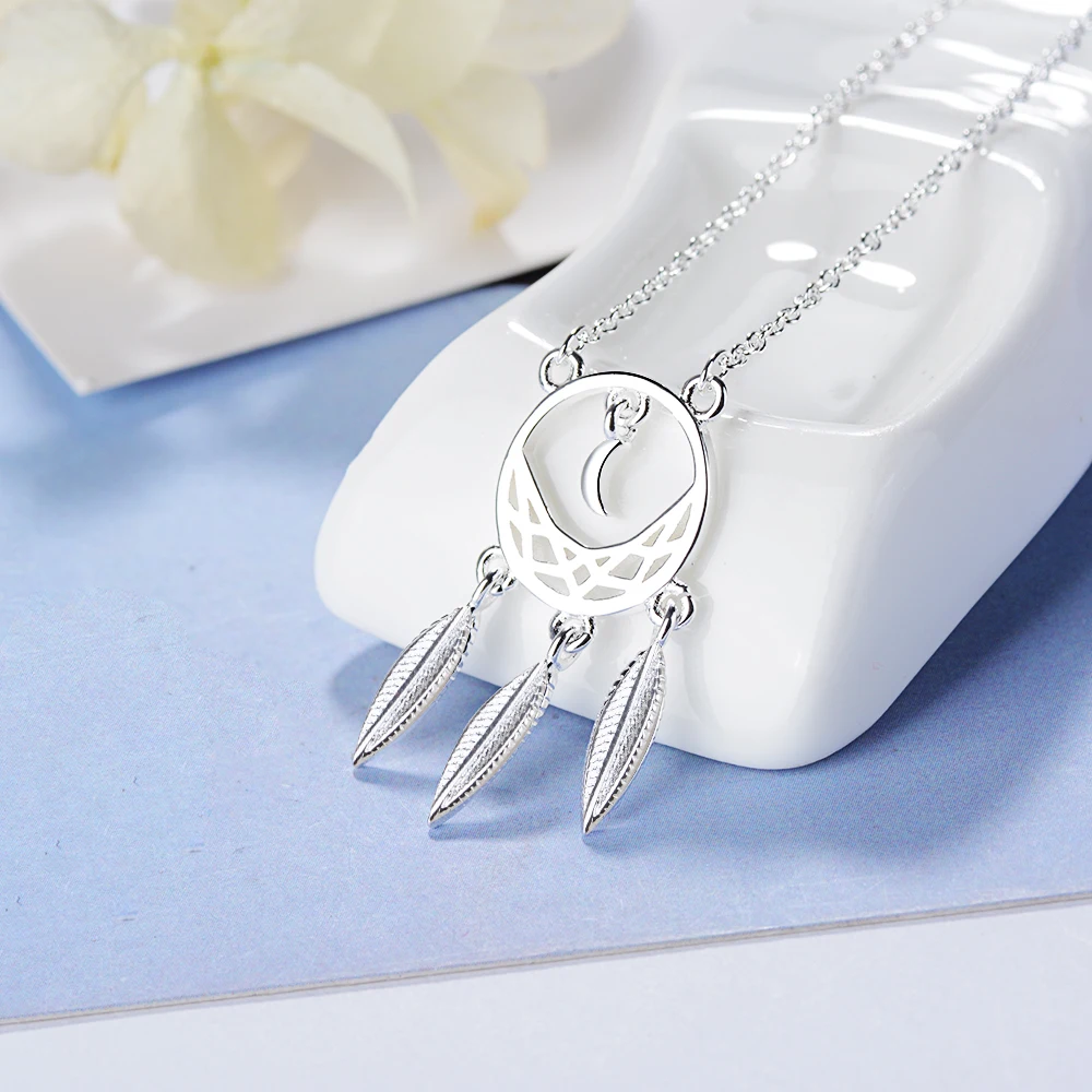 YAOLOGE 925 Sterling Silver Simple Moon Vintage Necklace Hollow Pattern Flower Feather Dream Catcher Ladies Gift Jewelry
YAOLOGE 925 Sterling Silver Simple Moon Vintage Necklace Hollow Pattern Flower Feather Dream Catcher Ladies Gift Jewelry