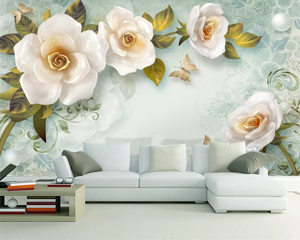 

Beibehang Custom wallpaper 3D embossed roses European-style TV background wall living room bedroom background walls 3d wallpaper