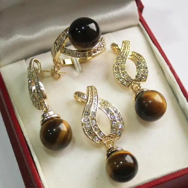 Hot! beautiful new jewelry FINE + 12mm tiger eye jade pendant, earring, , ring set
Hot! beautiful new jewelry FINE + 12mm tiger eye jade pendant, earring, , ring set