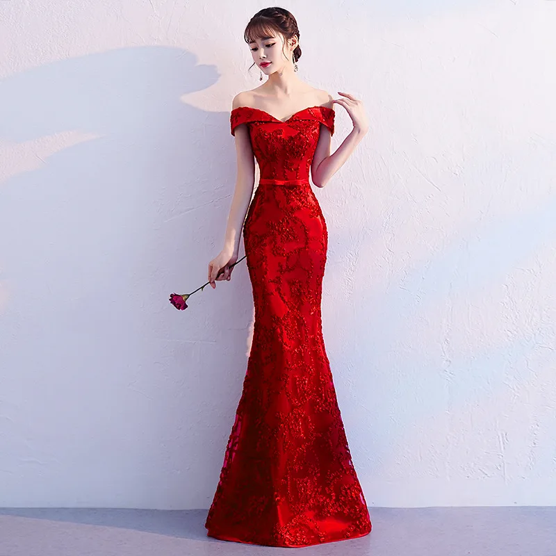 Sexy Off Shoulder Solid Satin Mermaid Female Cheongsam Dress Vestidos Chinos Oriental Wedding Gowns Party Dresses Oversize 3XL
Sexy Off Shoulder Solid Satin Mermaid Female Cheongsam Dress Vestidos Chinos Oriental Wedding Gowns Party Dresses Oversize 3XL