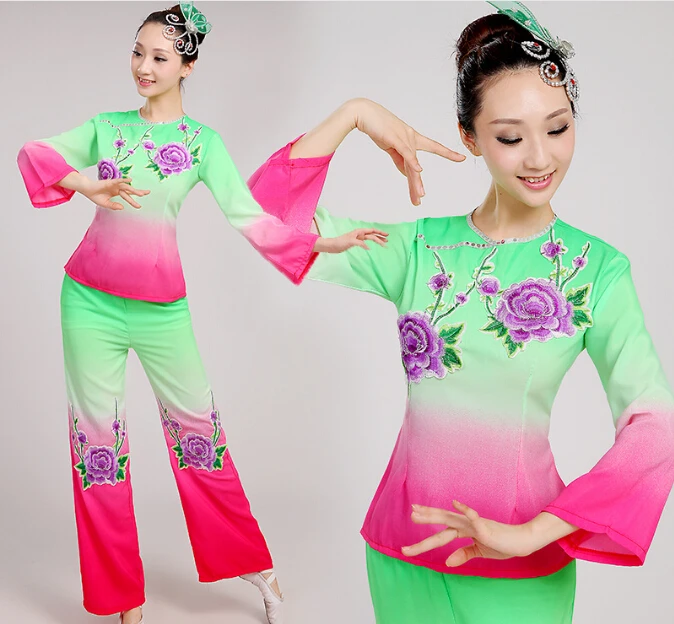 

Костюм китайского народного танца, 2 предмета, одежда Янко, традиционный китайский костюм, Национальная Классическая танцевальная одежда