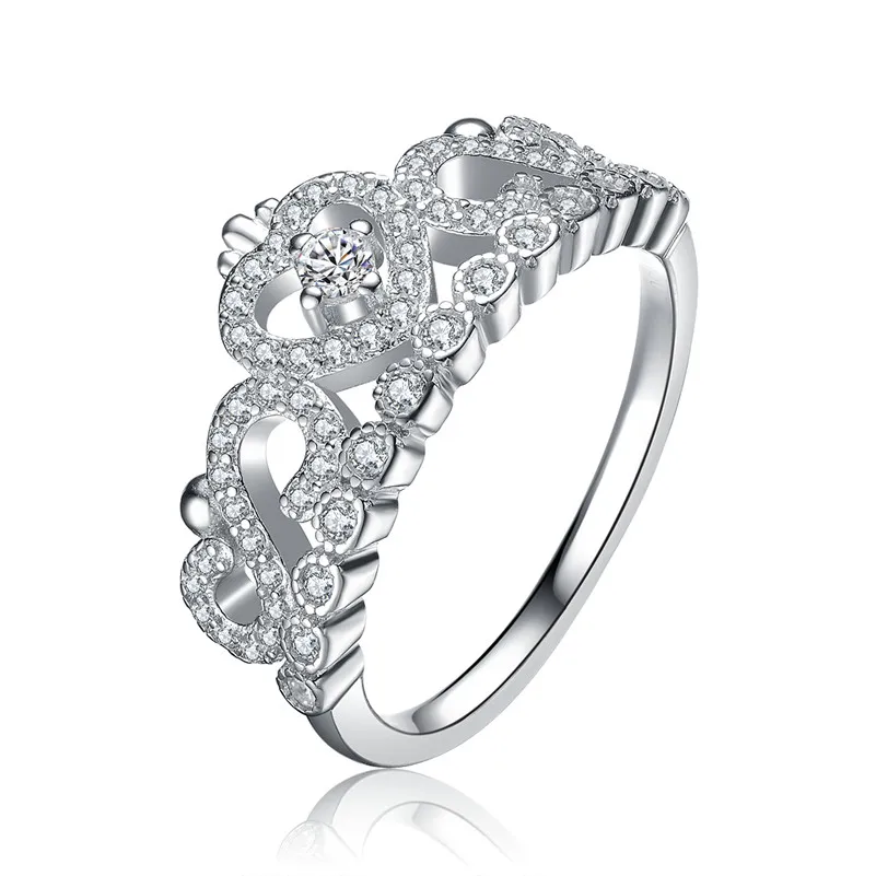 Кольцо женское из серебра 925 пробы с короной и фианитом|ring cz|ring sterlingcrown ring |