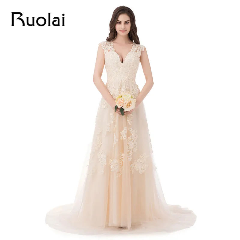 Реальное изображение недорогое свадебное платье с треугольным вырезом а-силуэта