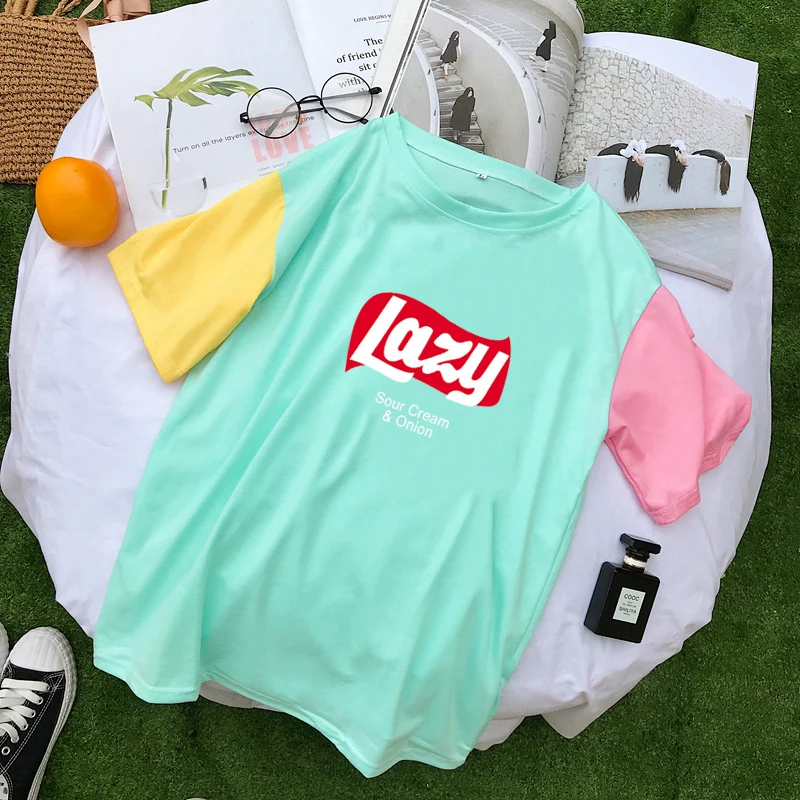 Women LAZY Letter Printed T Shirt Funny Cotton Color Block Patchwork T-shirt Summer Casual Streetwear Tumblr Tops Camiseta Mujer
Women LAZY Letter Printed T Shirt Funny Cotton Color Block Patchwork T-shirt Summer Casual Streetwear Tumblr Tops Camiseta Mujer