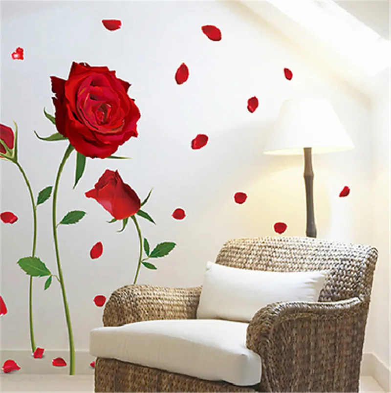 Фото Красные розы наклейки на стену виниловая наклейка Свадебные комнаты(China)