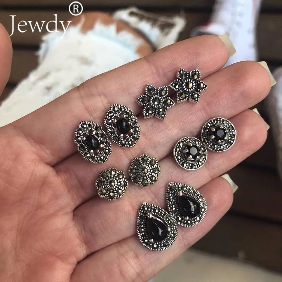 

5 Pairs/Set Women Black Crystal Flower Boho Earring Stud Earrings for Women Boucle D'oreille Jewelry Dazzling Opal Brincos New