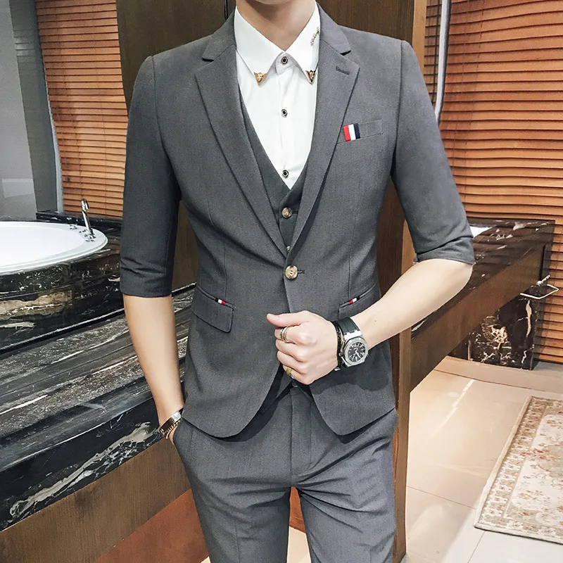 Men's Business Slim Groomsman Seven-point Sleeve Suit Three-piece Suit Traje Hombre 2019
Men's Business Slim Groomsman Seven-point Sleeve Suit Three-piece Suit Traje Hombre 2019