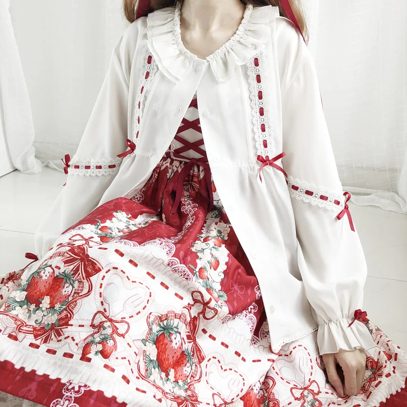 Japanese Lolita Style White Blouse Women Autumn Vintage Cute Red Lace Long Sleeve Girls Tops Ruffle Collar Button Bandage Shirts
Japanese Lolita Style White Blouse Women Autumn Vintage Cute Red Lace Long Sleeve Girls Tops Ruffle Collar Button Bandage Shirts