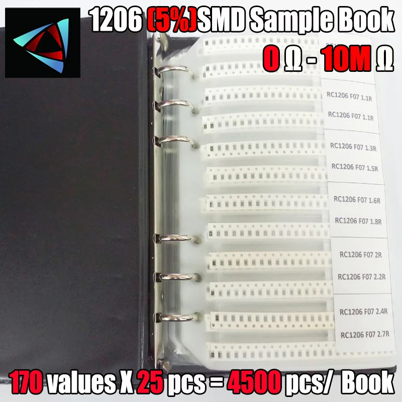 1206 SMD образец резистора книга 5% Допуск 170Valuesx25Pcs = 4250Pcs Kit 0R ~ 10M 0R-10M | Электронные