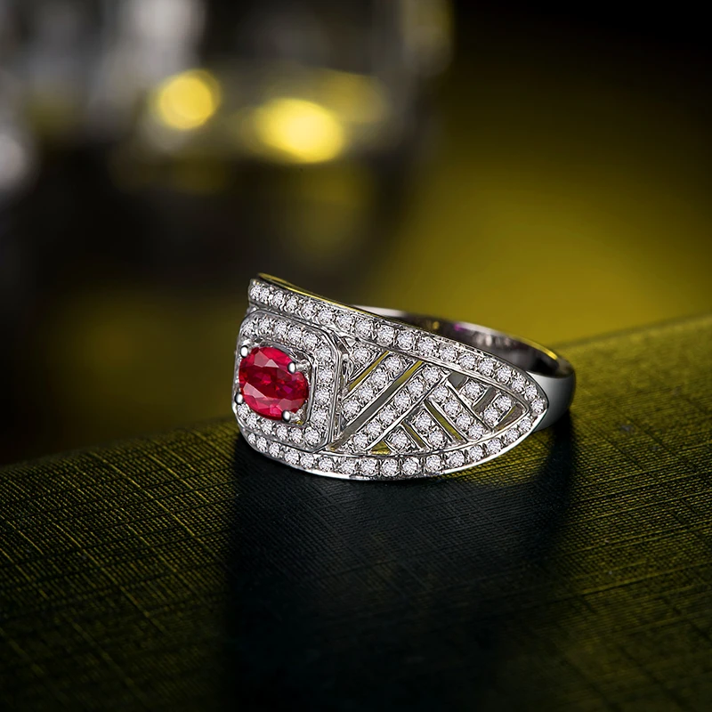 Женское кольцо с красным рубином и натуральным бриллиантом | Украшения