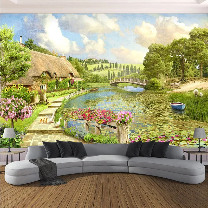 

Photo Wallpaper 3D Pastoral Landscape Murals Living Room Bedroom Sofa Home Decor European Style Wall Papers For Walls 3 D Fresco