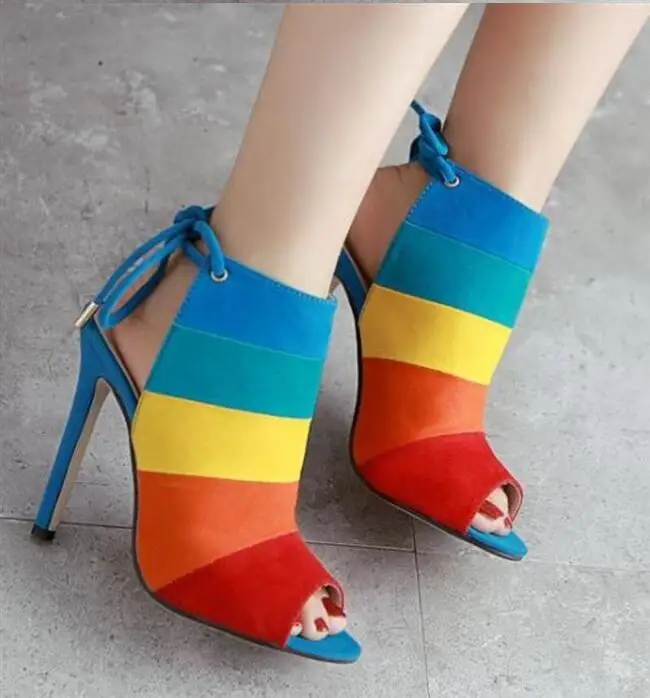 Sweet Colorful Patchwork Women Sandals Back Cut-out Heels Tie-up Gladiator Sandals Shoes Women Peep Toe High Heel Sandals
Sweet Colorful Patchwork Women Sandals Back Cut-out Heels Tie-up Gladiator Sandals Shoes Women Peep Toe High Heel Sandals