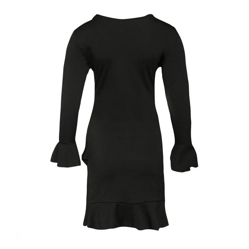 2018 women solid Party dress fashion sexy long flared sleeve O Neck lady clubwear autumn spring Ruffles short mini dress Female
2018 women solid Party dress fashion sexy long flared sleeve O Neck lady clubwear autumn spring Ruffles short mini dress Female