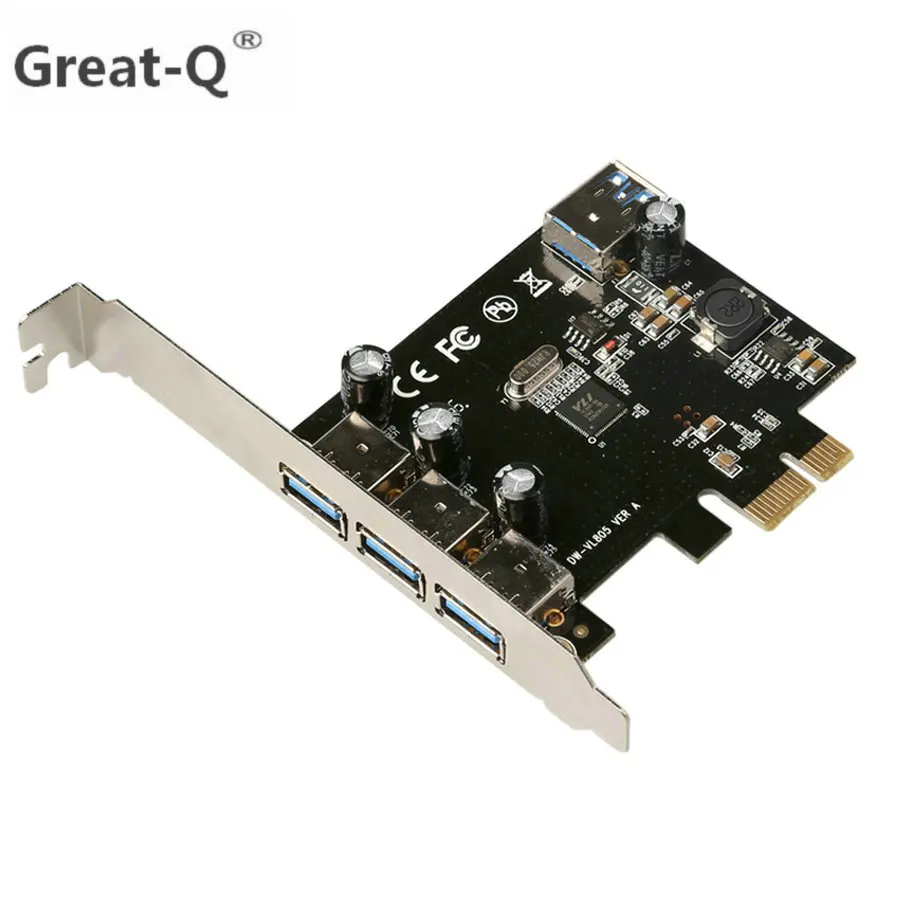 PCIE 4 порта USB 3 0 адаптер PCI e Express контроллер riser Card с чипом питания VL805|usb 3.0 card|usb controller