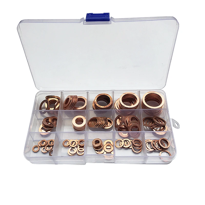 150pcs Professional Assorted Copper Washer Gasket Set Flat Ring Seal Assortment Kit with Box For Hardware Accessories
150pcs Professional Assorted Copper Washer Gasket Set Flat Ring Seal Assortment Kit with Box For Hardware Accessories