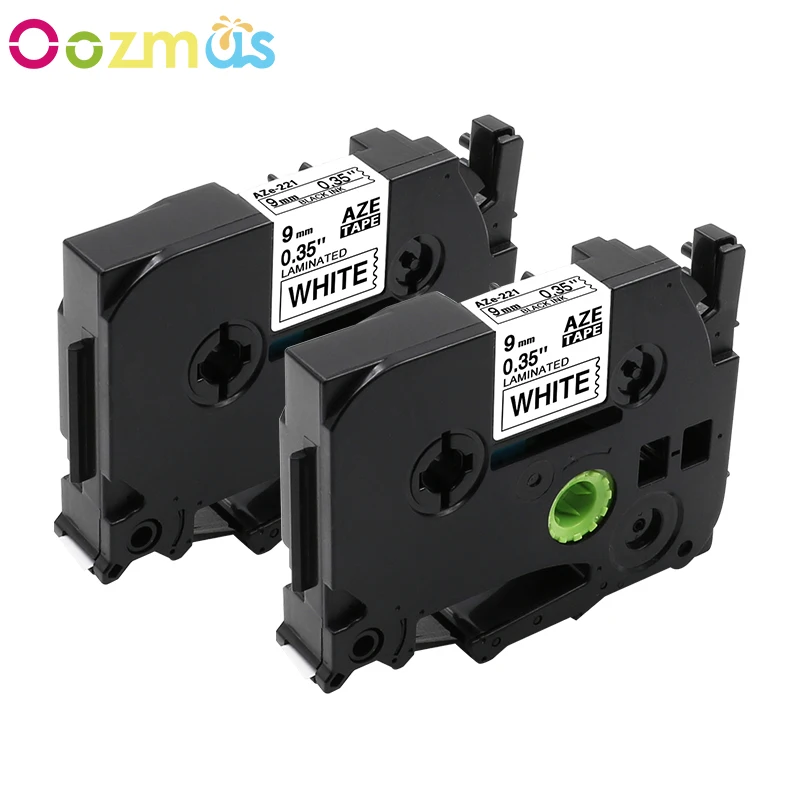 Oozmas 2 шт. совместимые кассеты для этикеток Brother P touch 9 мм TZ TZe TZ221 TZe221 черные