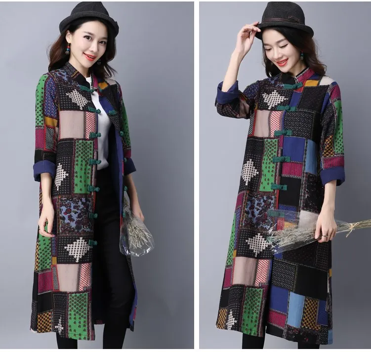 Autumn Winter Women Enthic Stand Collar Trench Casual Female Patchwork Coat Pockets Long Cotton Linen Warm Trench Streetwear
Autumn Winter Women Enthic Stand Collar Trench Casual Female Patchwork Coat Pockets Long Cotton Linen Warm Trench Streetwear
