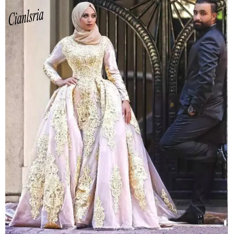 Muslim Long Sleeves Evening Dresses With Detachable Train Lace Appliques Tulle Long Train Prom Dress Back Zipper Celebrity Party
Muslim Long Sleeves Evening Dresses With Detachable Train Lace Appliques Tulle Long Train Prom Dress Back Zipper Celebrity Party