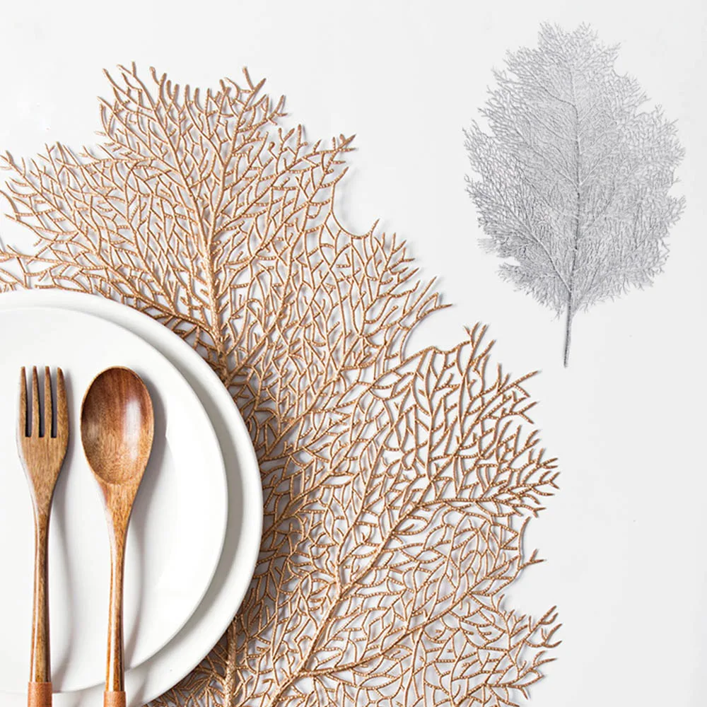 Creative Coral Leaf Plastic Placemat Milk Coffee Cup Mats Pads Gold Silver Heat-insulated Non-slip Table Mat Home Decoration
Creative Coral Leaf Plastic Placemat Milk Coffee Cup Mats Pads Gold Silver Heat-insulated Non-slip Table Mat Home Decoration