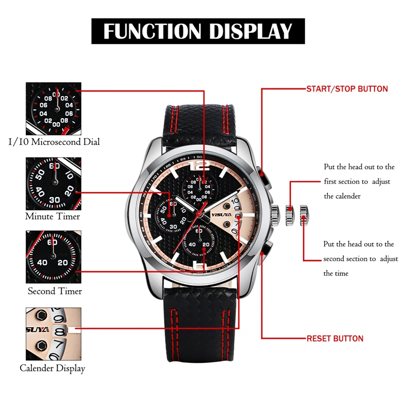 YISUYA Male Date Quartz Wrist Watch Mens Luxury Military Sport Chronograph Genuine Leather Band Black Fashion Cool
YISUYA Male Date Quartz Wrist Watch Mens Luxury Military Sport Chronograph Genuine Leather Band Black Fashion Cool
