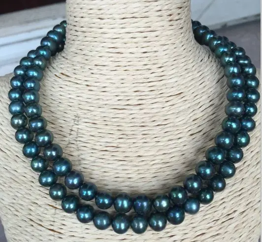 double strands stunning 10-11mm tahitian black green pearl necklace 18"" | Украшения и аксессуары