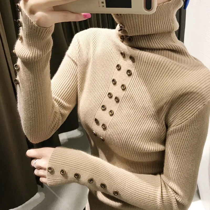 Jumper Top Acrylic Casual Full 2018 New Women's Sweater Solid Color Button High Collar Knit Core Yarn Womens Sweaters Winter
Jumper Top Acrylic Casual Full 2018 New Women's Sweater Solid Color Button High Collar Knit Core Yarn Womens Sweaters Winter