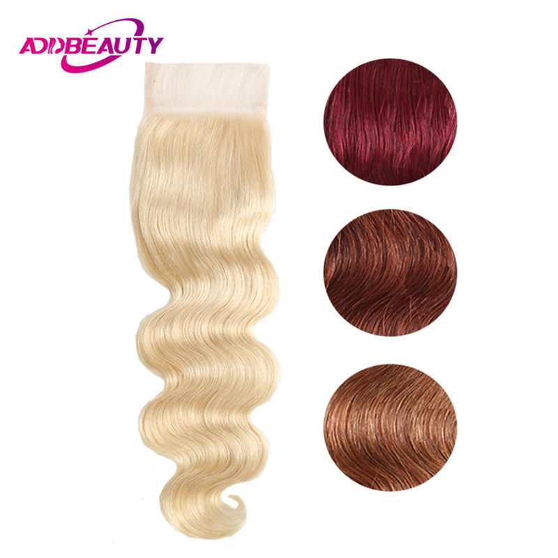AddBeauty 4x4 кружева закрытие тела волна Remy бразильский свободный средний часть