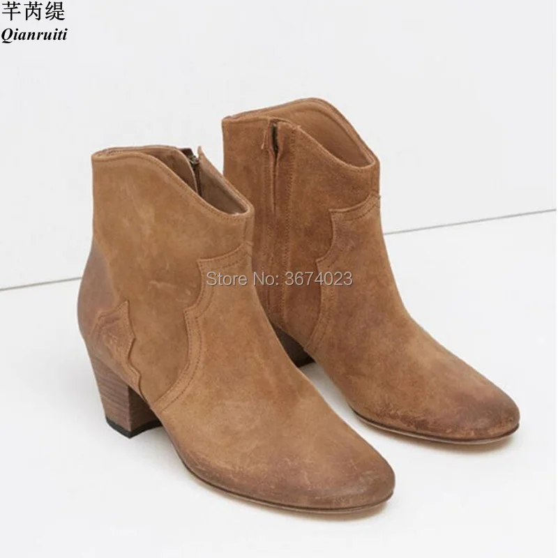 Qianruiti Winter Fashion Shoes Women Suede Ankle Boots Brown Gray Chunky Heels Western Vintage Cowboy Boots Ladies Shoes Design
Qianruiti Winter Fashion Shoes Women Suede Ankle Boots Brown Gray Chunky Heels Western Vintage Cowboy Boots Ladies Shoes Design