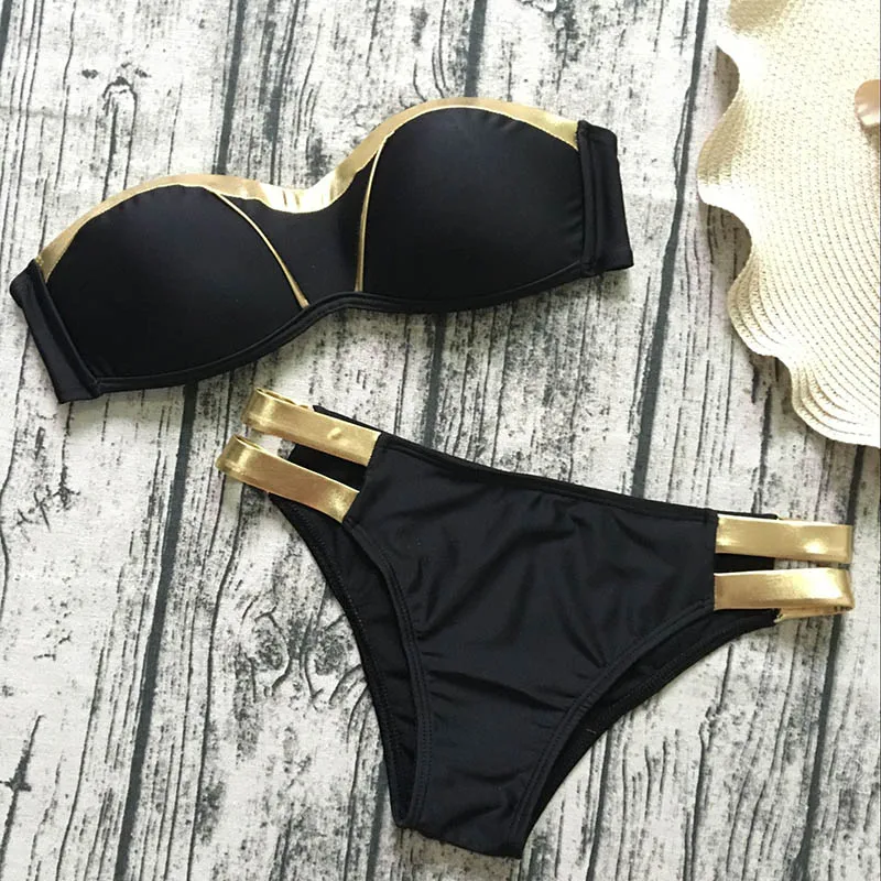2018 New Bandeau Bikini Set Brazilian Push Up Swimwear Women Gold Bandage Swimsuit Patchwork Beach wear Sexy Female Bathing Suit
2018 New Bandeau Bikini Set Brazilian Push Up Swimwear Women Gold Bandage Swimsuit Patchwork Beach wear Sexy Female Bathing Suit