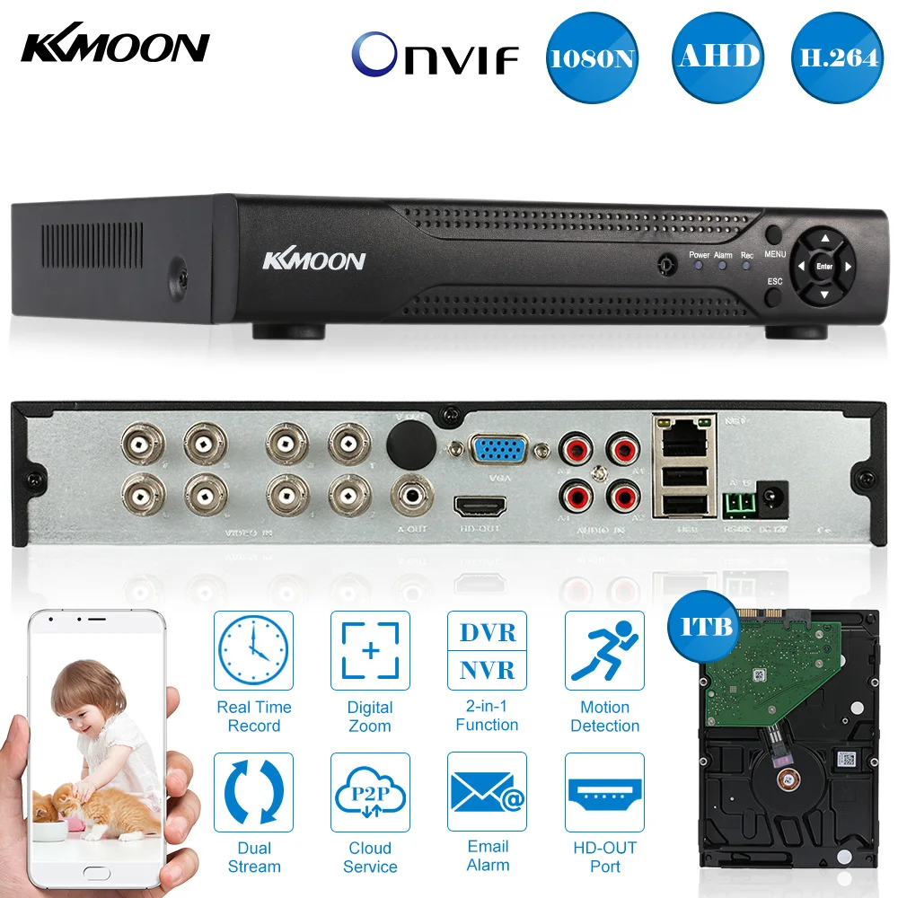 KKmoon 8CH Full 1080N/720P AHD DVR NVR + 1 ТБ Seagate HDD Onvif видеорегистратор PnP для фотографий|onvif 8ch|kkmoon