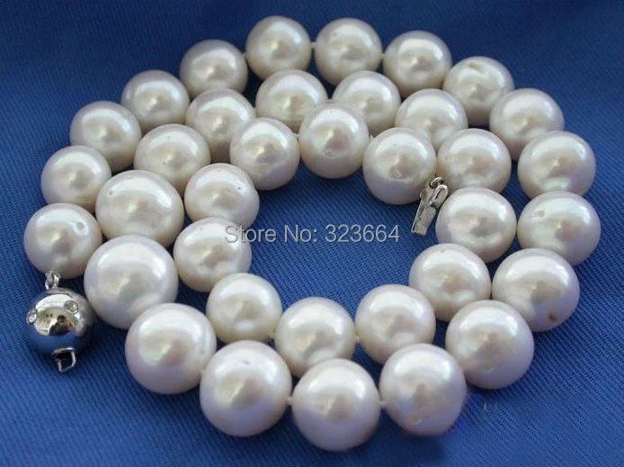 Огромный 17 "12 мм белый круглый FW культивированный жемчуг Ожерелье|pearl necklace|cultured